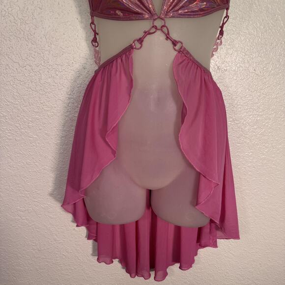 CLUBEXX Bra Top Womens XS Rave Festival Sheer Mesh Pink Holographic Dolls Kill - Picture 4 of 10